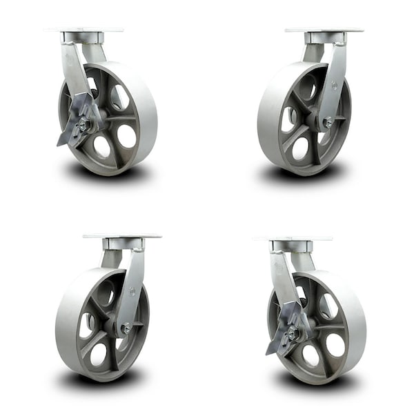 10 Inch Heavy Duty Semi Steel Cast Iron Caster Swivel Lock 2 Brakes SCC, 2PK